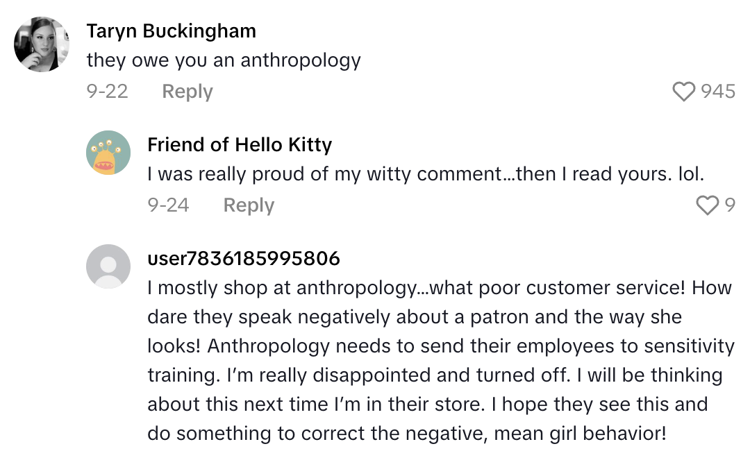 Screenshot 2025 10 23 at 11.04.42 AM A Customers Mom Overheard Anthropologie Workers Body Shaming Her While She Was Trying On Clothes