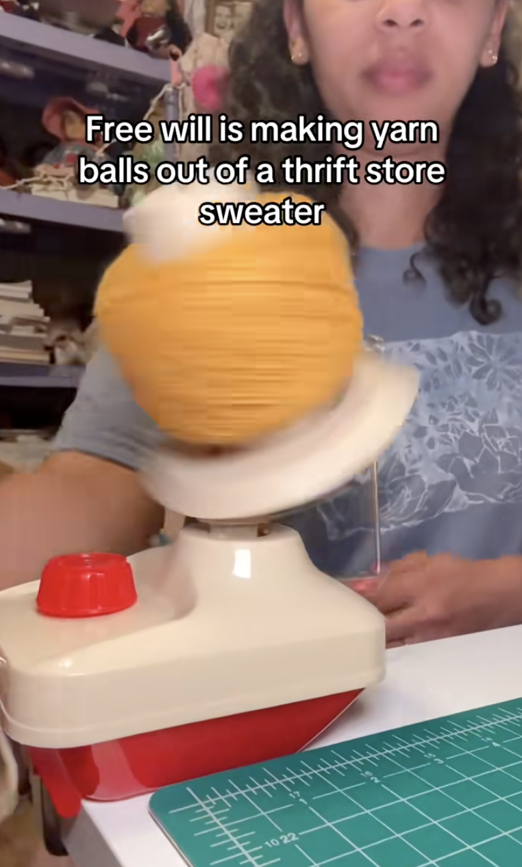 woman working with yarn