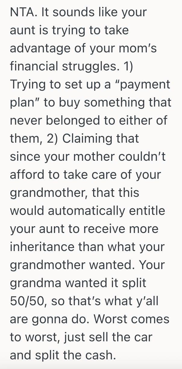 Screenshot 2025 10 23 at 9.55.47 PM Womans Mom And Aunt Told Her That She Could Have Her Grandmothers Car After Her Grandmothers Demise, But Now The Aunt Has Changed Her Mind