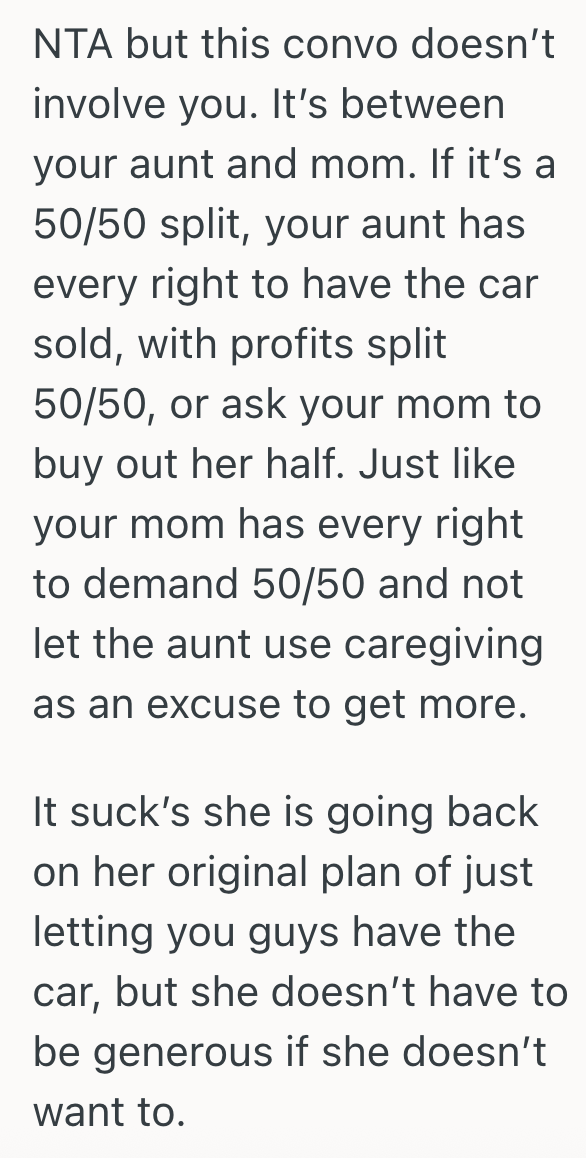 Screenshot 2025 10 23 at 9.57.23 PM Womans Mom And Aunt Told Her That She Could Have Her Grandmothers Car After Her Grandmothers Demise, But Now The Aunt Has Changed Her Mind