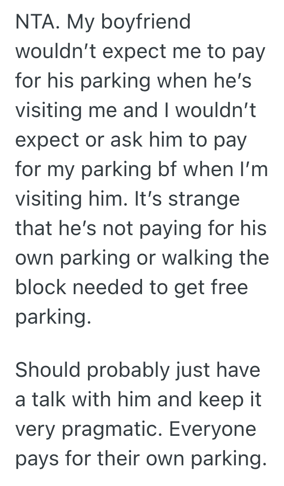 Screenshot 2025 10 24 at 10.48.17 AM Womans Boyfriend Consistently Pays $3 To Park Right Outside Her Home, But She Thinks He Should Park Further Down The Street Where Its Free