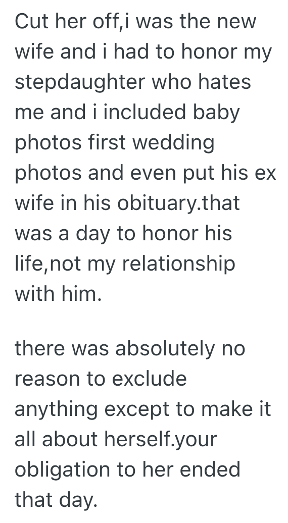 Screenshot 2025 10 24 at 11.47.54 PM Woman Feels Hurt That Her Stepmother Didnt Include Any Personal Photos Of Her At Her Dads Funeral, So Shes Thinking About Going No Contact