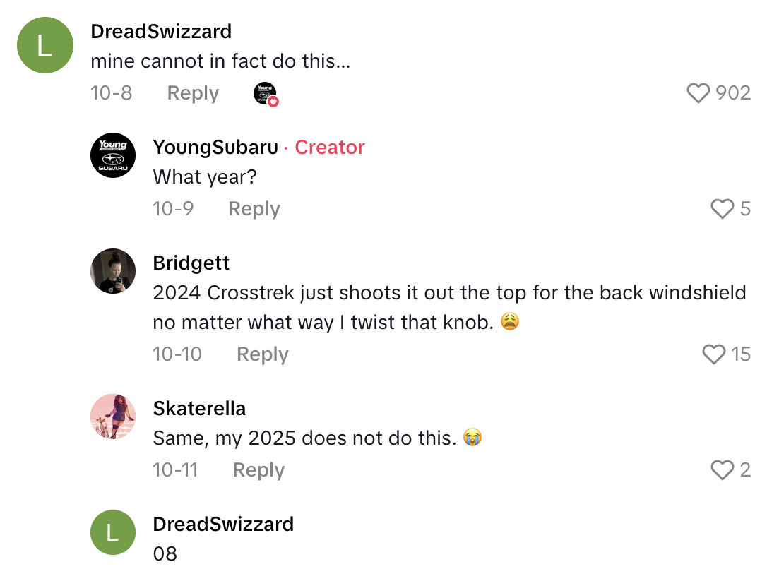 Screenshot 2025 10 26 at 9.14.22 AM A Subaru Dealership Worker Shared A Hack For Owners Who Have To Drive In Bad Weather