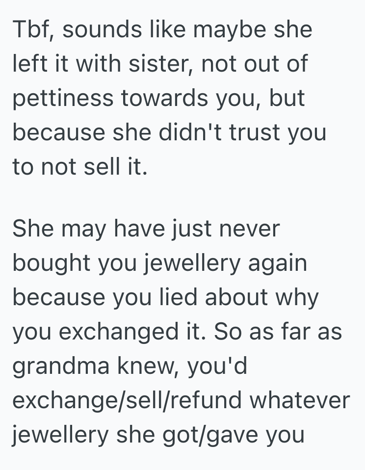 Screenshot 2025 10 28 at 11.15.42 PM Woman Lied To Her Grandma About Exchanging An Ugly Ring She Was Gifted Years Ago, So Her Grandma Willed A Valuable Wedding Set To Her Sister Instead Of Her