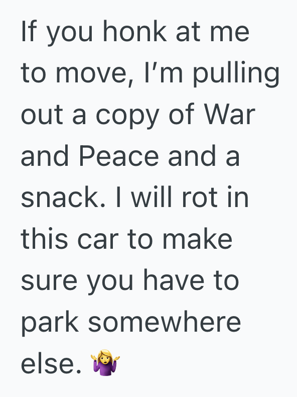 Screenshot 2025 10 30 at 11.19.51 AM A Pushy Customer Tried To Steal His Parking Spot, So Instead Of Complying, He Sat There And Made Her Wait