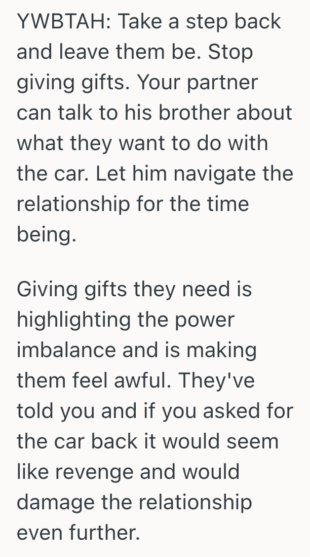 Screenshot 2025 10 30 at 3.54.52 PM Generous Woman Gives Her Brother In Law And Sister In Law Her Old Car, But Now They Dont Want Her To Give Them Any More Gifts