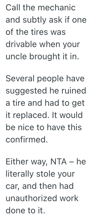 Screenshot 2025 10 30 at 6.31.40 AM A Car Owners Uncle Borrowed Her Vehicle And Put New Tires On It Without Her Permission, And She Refuses To Pay Him Back For It