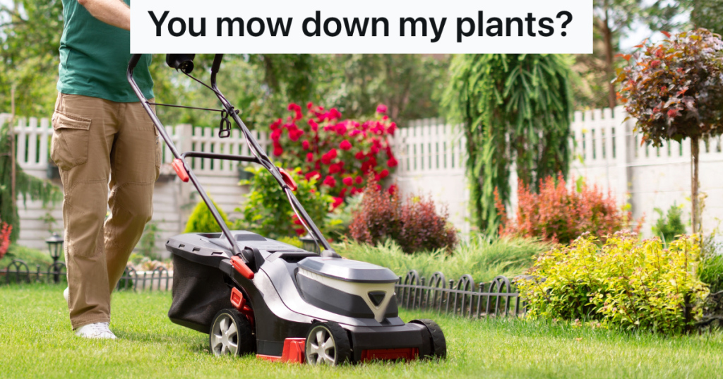 man pushing lawn mower