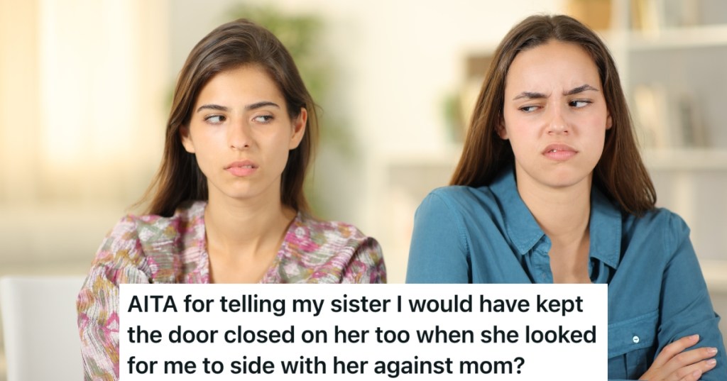 two angry sisters ignoring each other