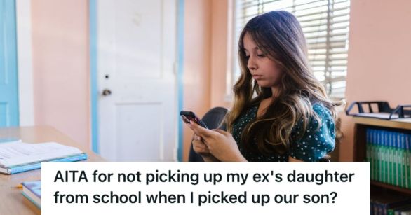 Girl alone in scholl using her phone