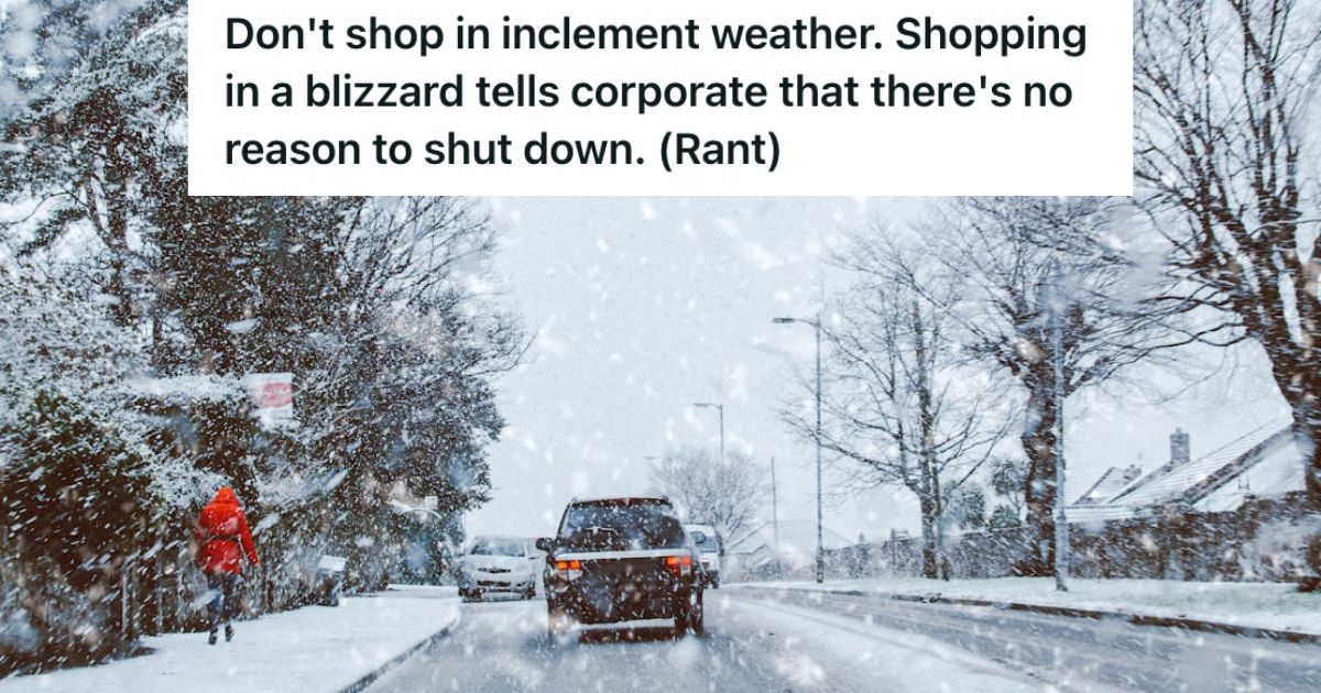 Road is covered in snow during a blizzard