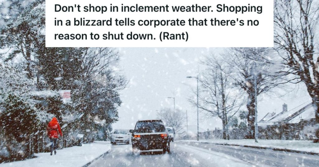 Road is covered in snow during a blizzard