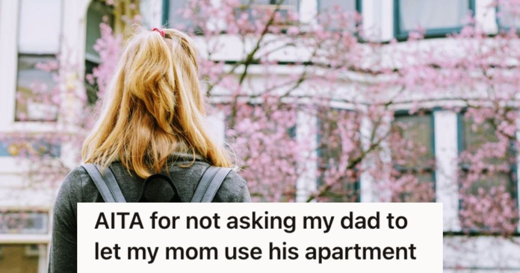 Female student wearing a backpack in front of a school building