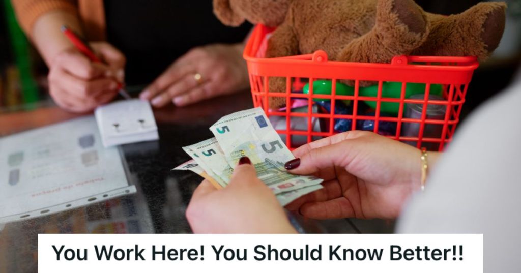 Customer paying for a purchase while cashier writes on a paper