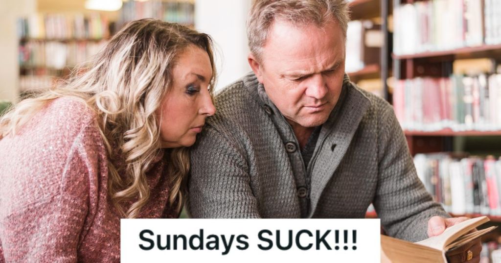 Man and woman reading a book inside a bookstore
