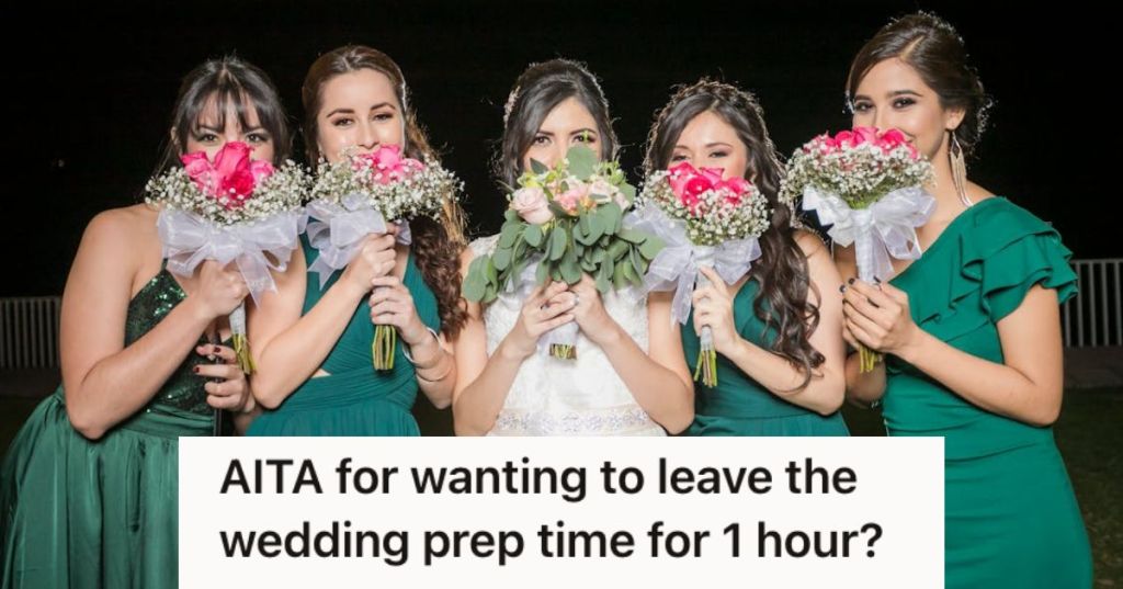 Bride with her bridesmaids covering their faces with their bouquets