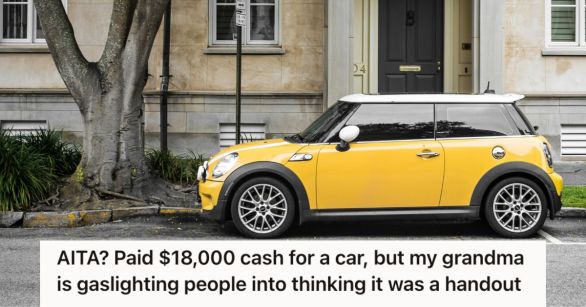 Yellow car parked in front of an apartment building
