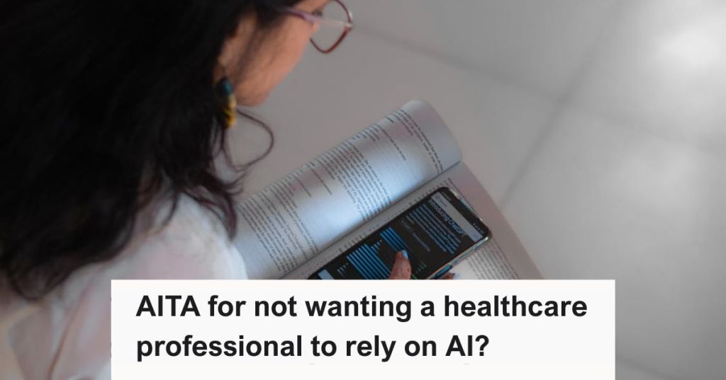 Young womanreviewing her notes by using AI on her phone