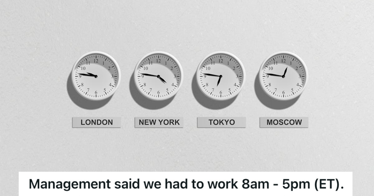 Four wall clocks with different times