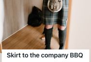 Man Followed A “No Shorts For Men” Rule, So He Put On His Wife’s Wrap Skirt And Made Everyone Laugh At The Company BBQ Event