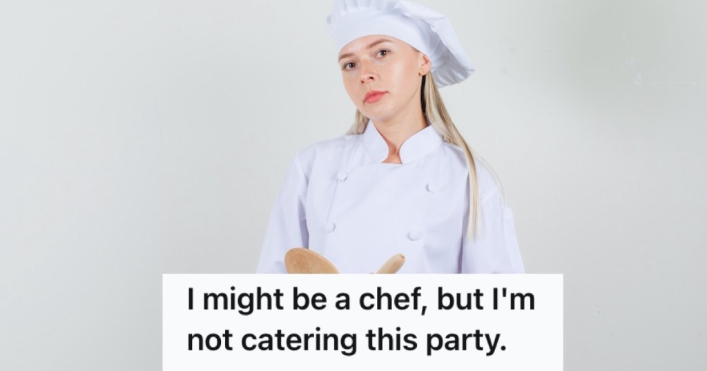 Female chef in uniform holding wooden kitchen tools