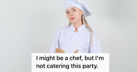 Female chef in uniform holding wooden kitchen tools