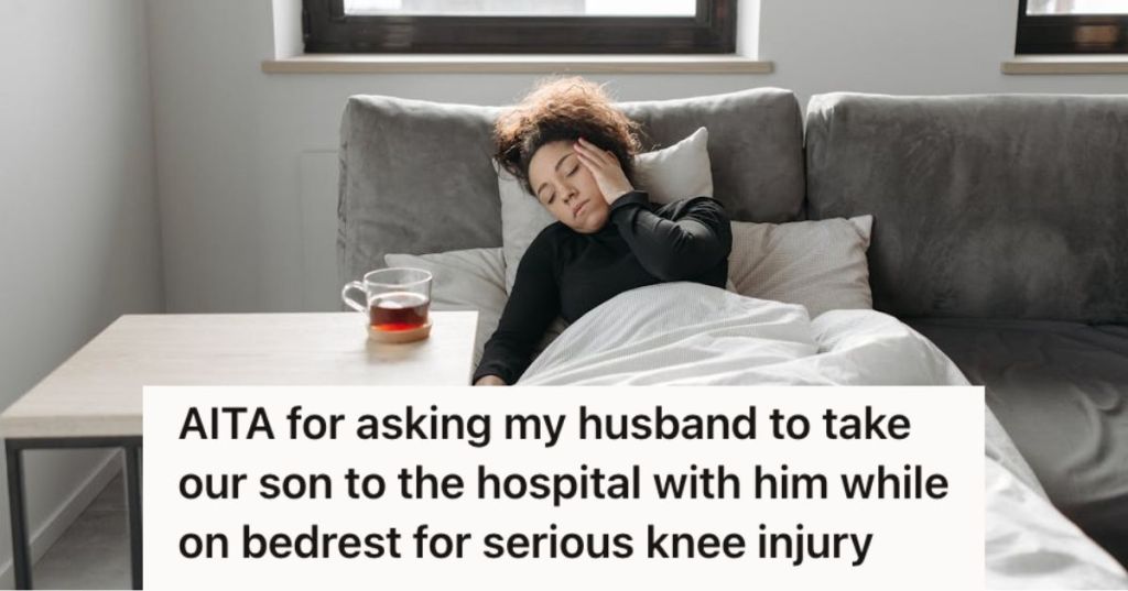 An ill woman lying in the bed