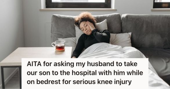 An ill woman lying in the bed