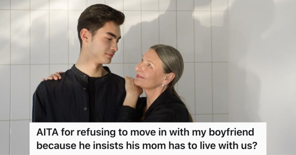 Man and his mom being sweet and close together