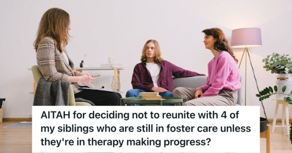 Young man and woman talking to an adult in a meeting