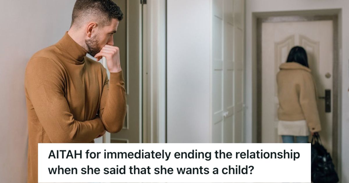 Man watching a woman leave with her bag