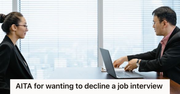 Male employee interviewing a female candidate