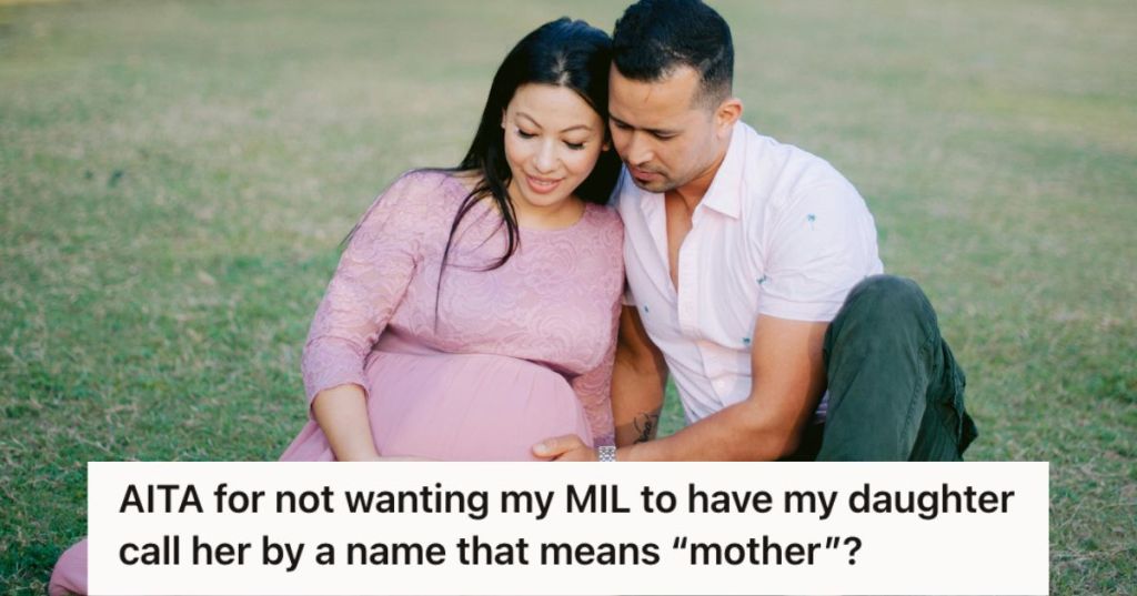 Pregnant woman and man posing for a camera outdoors