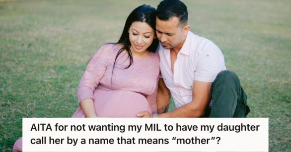 Pregnant woman and man posing for a camera outdoors