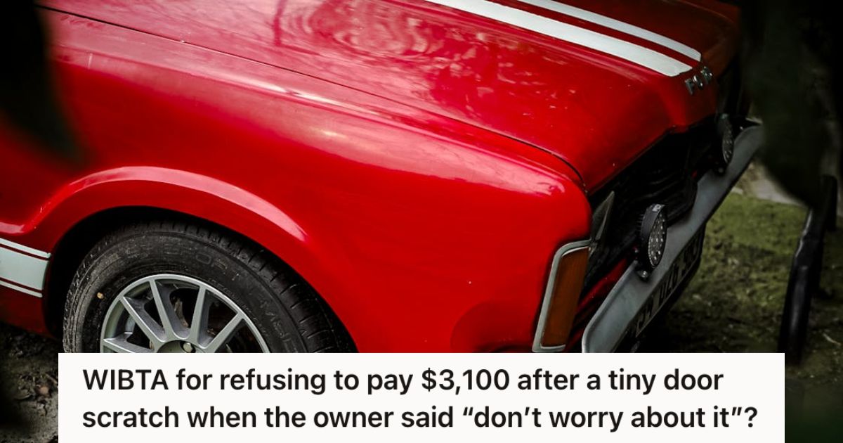 Man Accidentally Scratched A Woman’s Car And Left His Business Card Because He Felt Guilty, But Now She’s Demanding Over $3,000 For Repairs A red shiney car parked outdoors