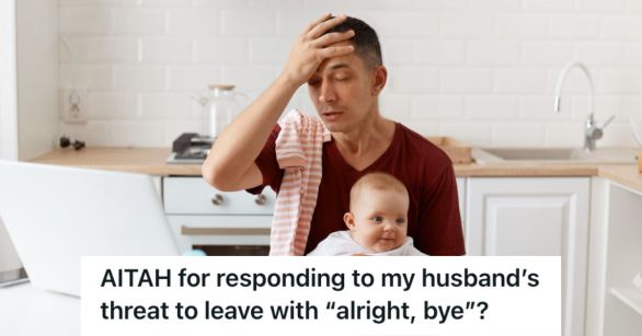 Man stressed with work while carrying baby on his lap