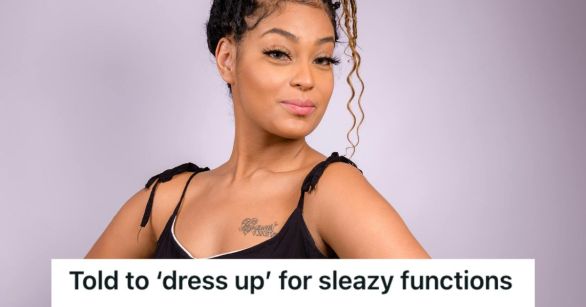 Woman in black cocktail dress fully made up and smiling