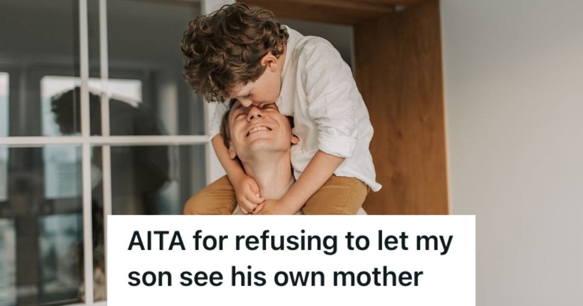 Man carrying his son over his shoulder while the kid kisses him