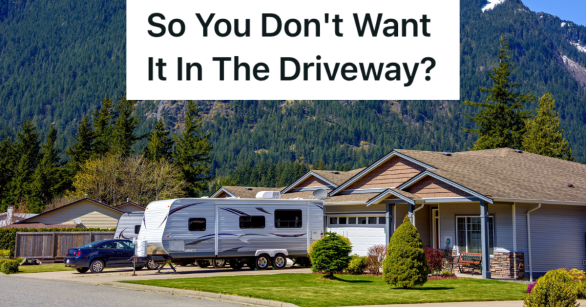 RV trailer parking in residential driveway