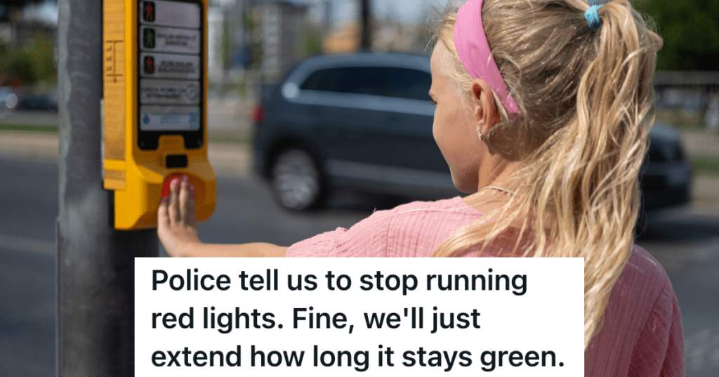 little girl pushing crosswalk button