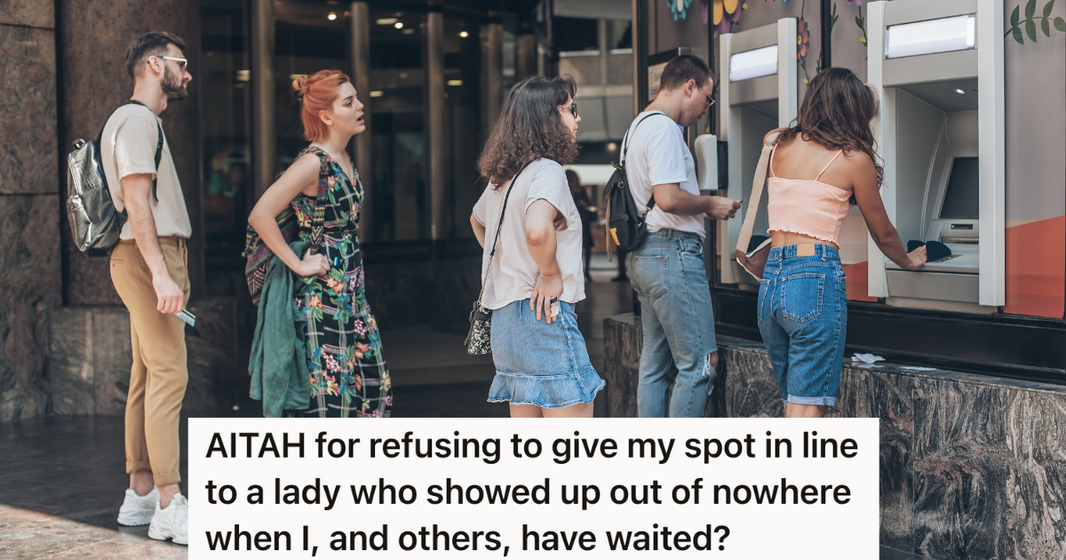 people waiting in line to use the ATM