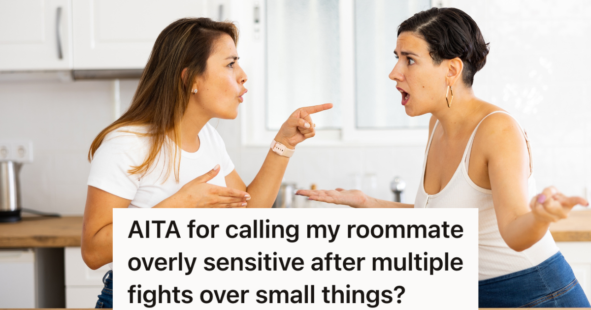 woman points finger at upset woman in kitchen