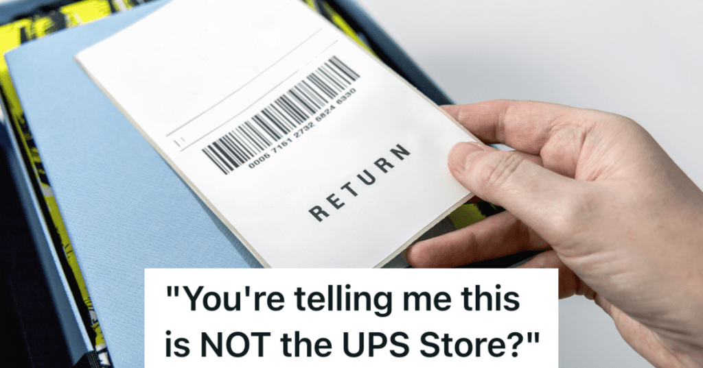 hand holding return label over box