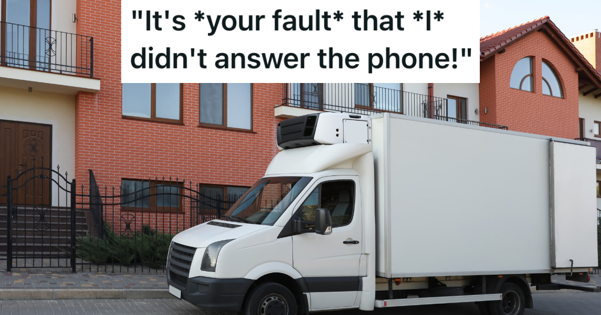 white delivery truck outside house