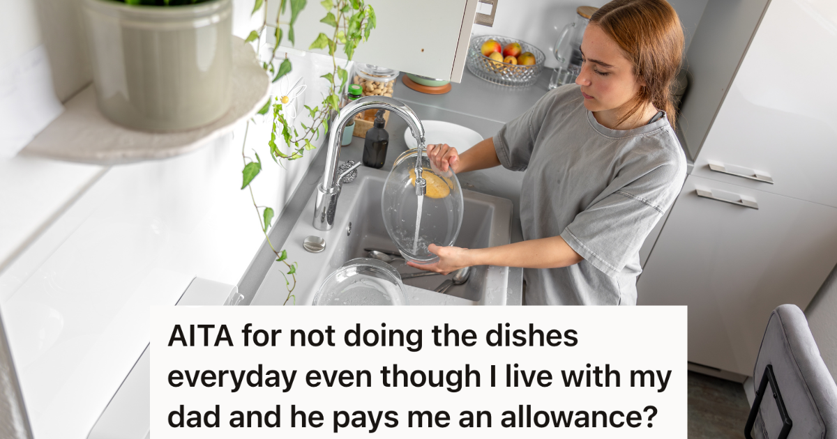 teenage girl washing dishes