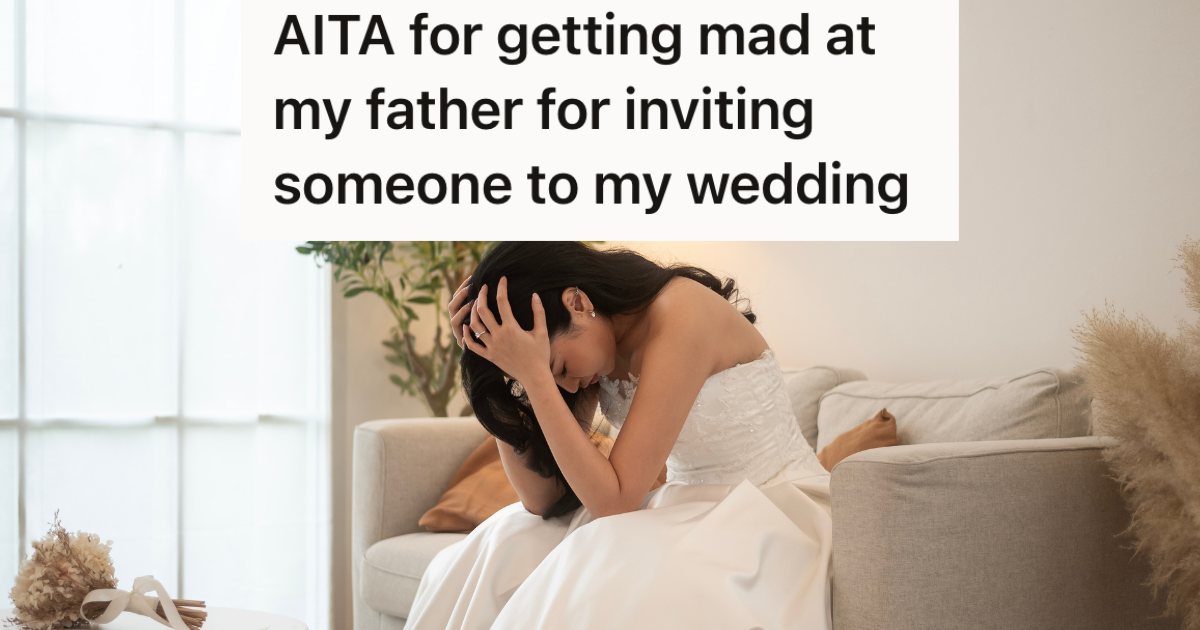 Bride And Groom Plan An Extremely Small Wedding, But The Brides Dad Thought It Would Be Fun To Invite An Unannounced Guest sad and worried bride with her head in her hands