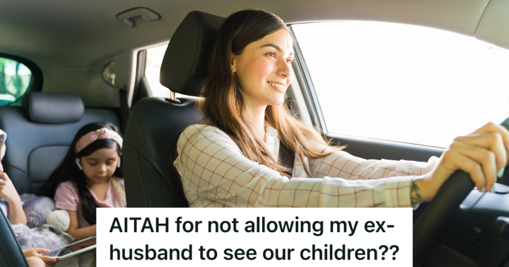 mom driving car with kids in the backseat