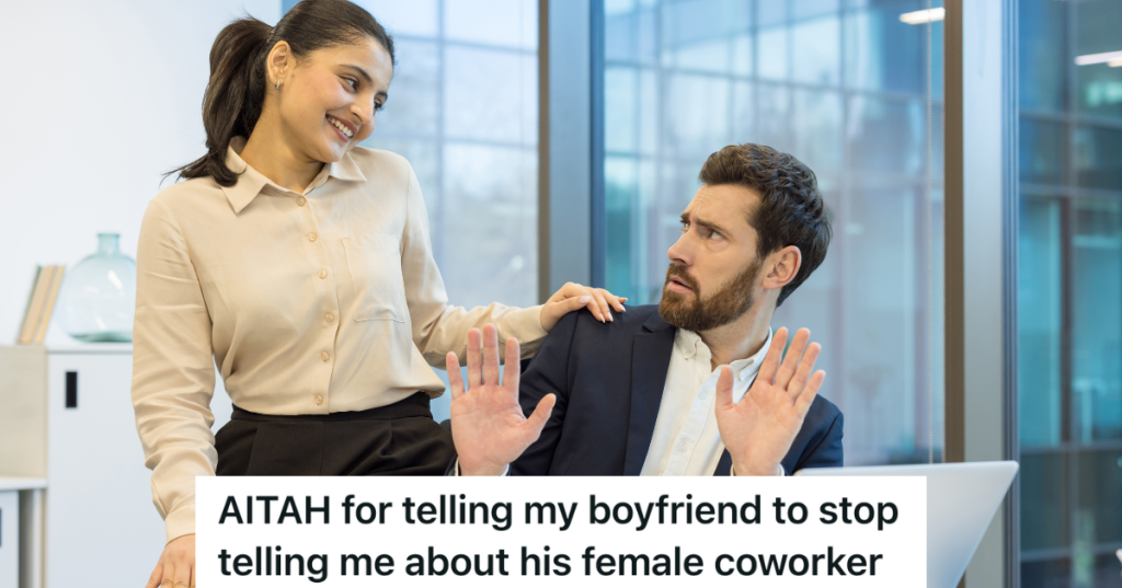 woman flirting with man at work
