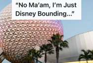 Older Couple Visiting EPCOT Wears Outfits Inspired By Snow White And Grumpy, So A Mom Insists On Taking Their Picture With Her Daughters