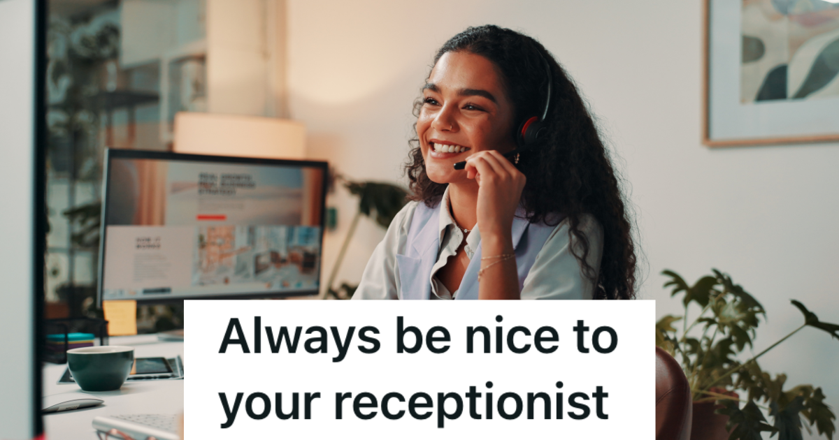receptionist taking a call on a headset